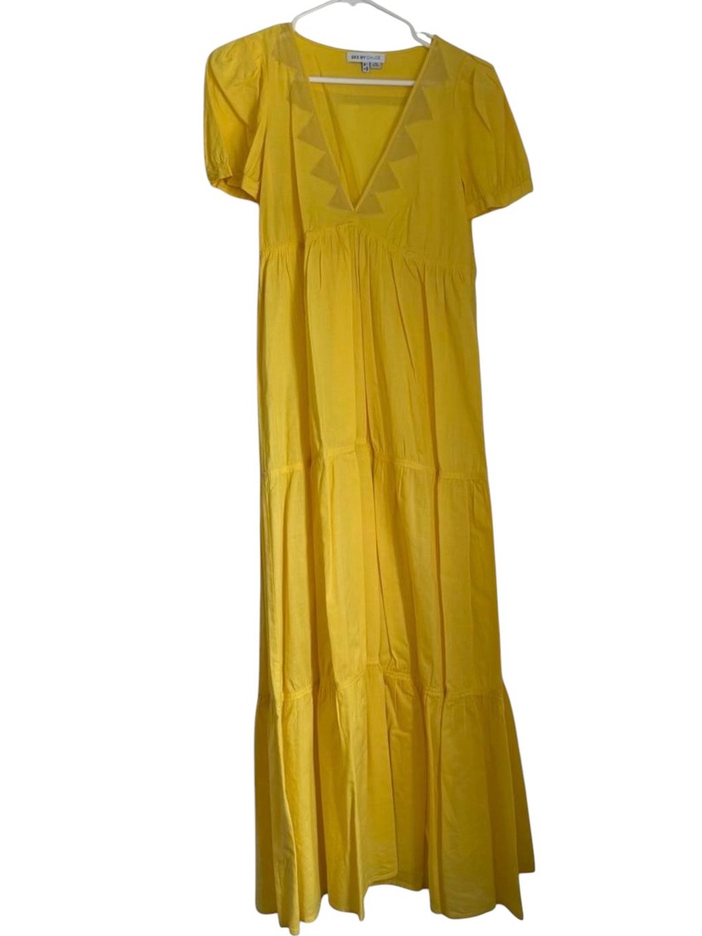 See By Chloe Bright Yellow V-Neck Tiered Maxi Dress - Picture 2 of 6